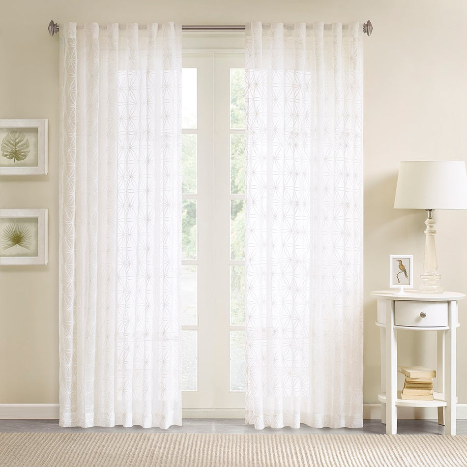 Gemma Sheer Embroidered Window Curtain - White - 50x84"