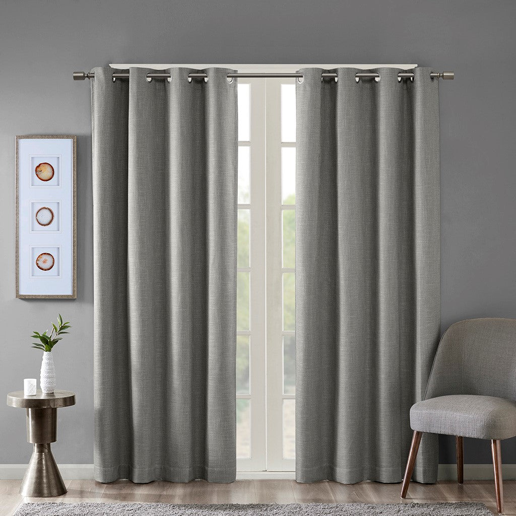 SunSmart Maya Printed Heathered Blackout Grommet Top Curtain Panel - Grey - 50x84"