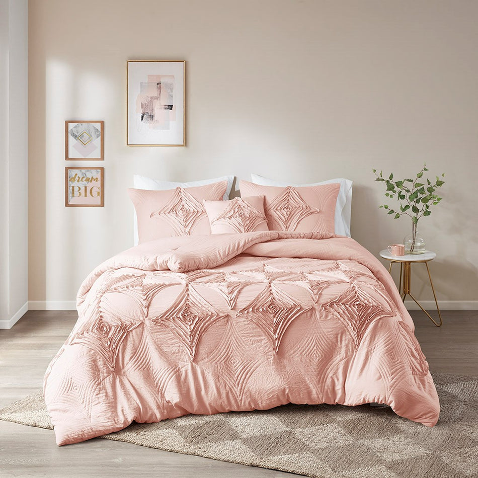 Colette 4 Piece Comforter Set - Blush - King Size / Cal King Size