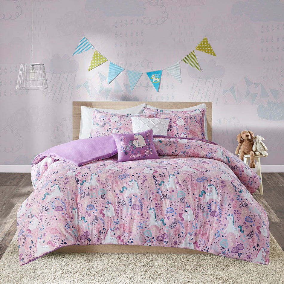 Lola Unicorn Cotton Duvet Cover Set - Pink - Twin Size