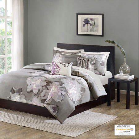 Madison Park Serena 6 Piece Printed Duvet Cover Set - Grey - King Size