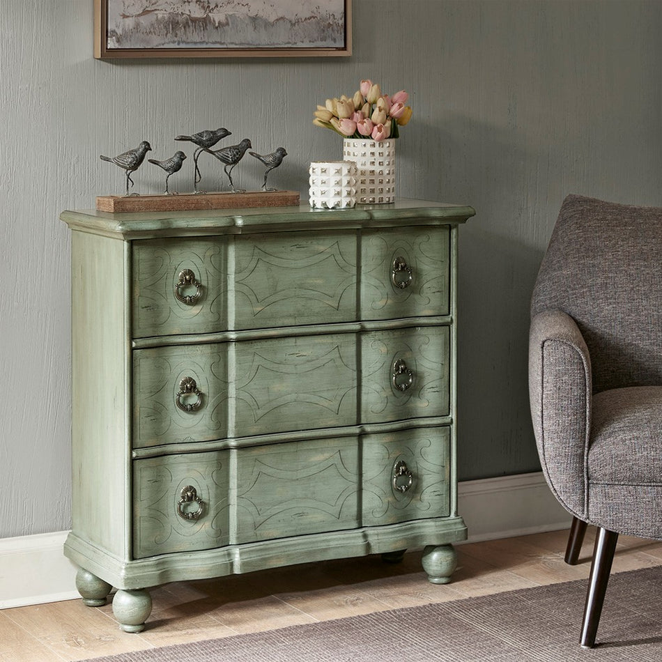 Madison Park Scroll Bun Foot Chest - Green 