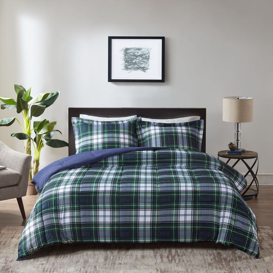 Madison Park Essentials Parkston 3M Scotchgard Down Alternative All Season Comforter Set - Navy - King Size / Cal King Size