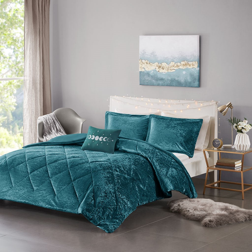 Intelligent Design Felicia Velvet Duvet Cover Set - Teal - Twin Size / Twin XL Size