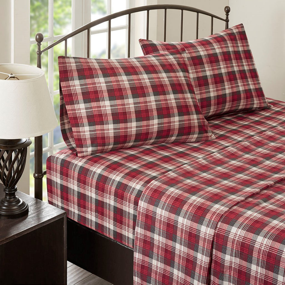 Woolrich Cotton Flannel Sheet Set - Red Plaid  - Queen Size Shop Online & Save - expresshomedirectr.com