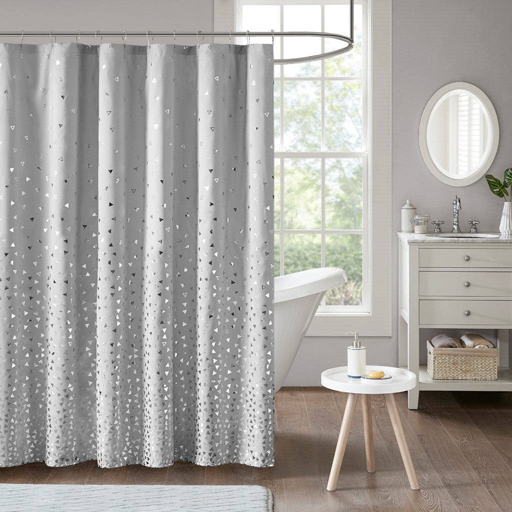 Intelligent Design Zoey Metallic Printed Shower Curtain - Grey / Silver - 72x72"