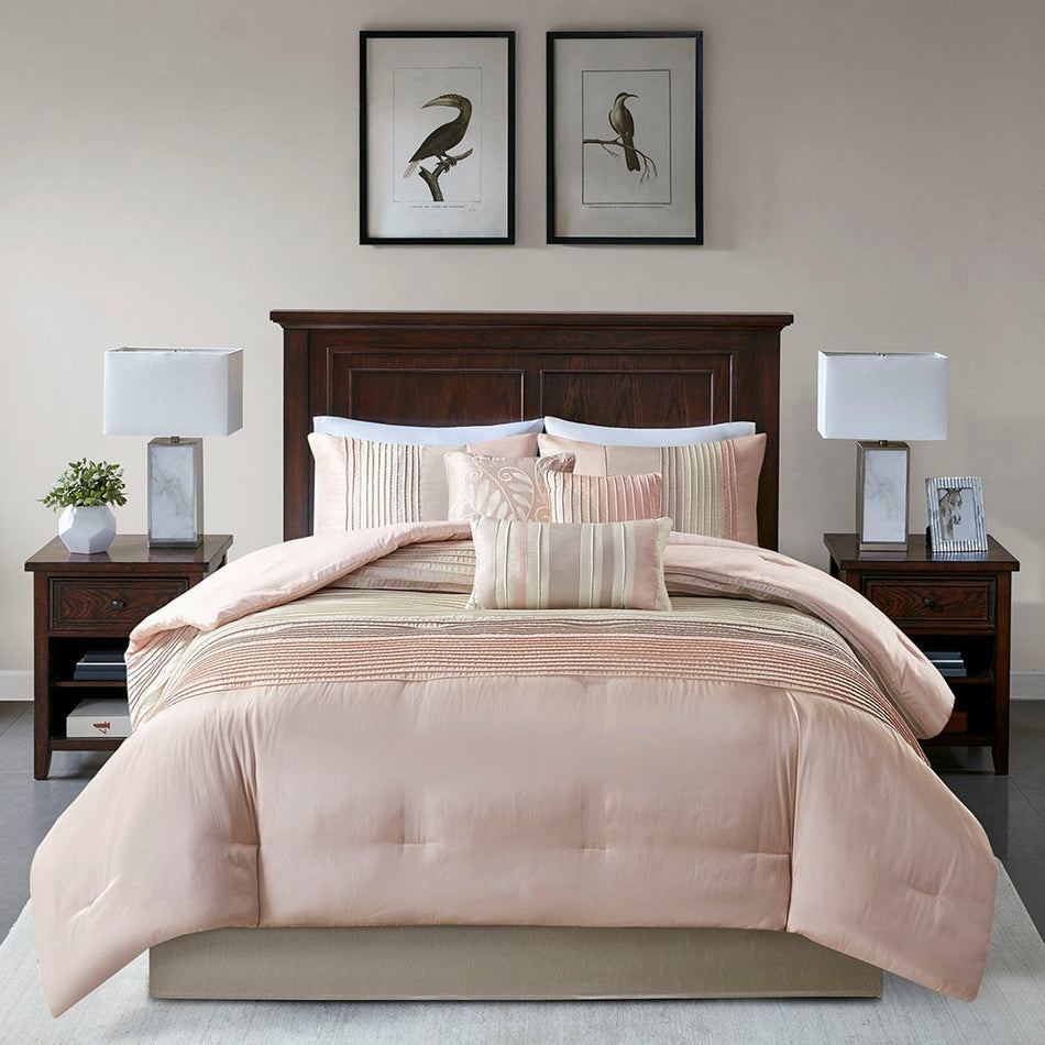 Amherst 7 Piece Comforter Set - Blush / Taupe - King Size