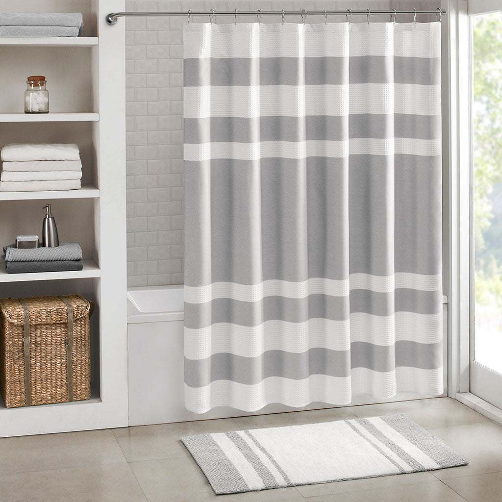 Madison Park Spa Waffle Shower Curtain with 3M Treatment - Grey - 72x72"