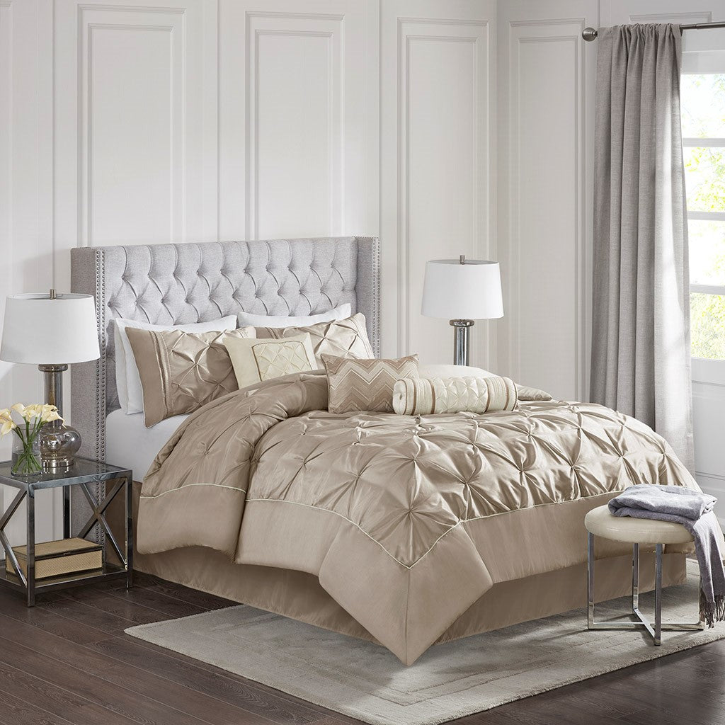 Madison Park Laurel 7 Piece Tufted Comforter Set - Taupe - Cal King Size