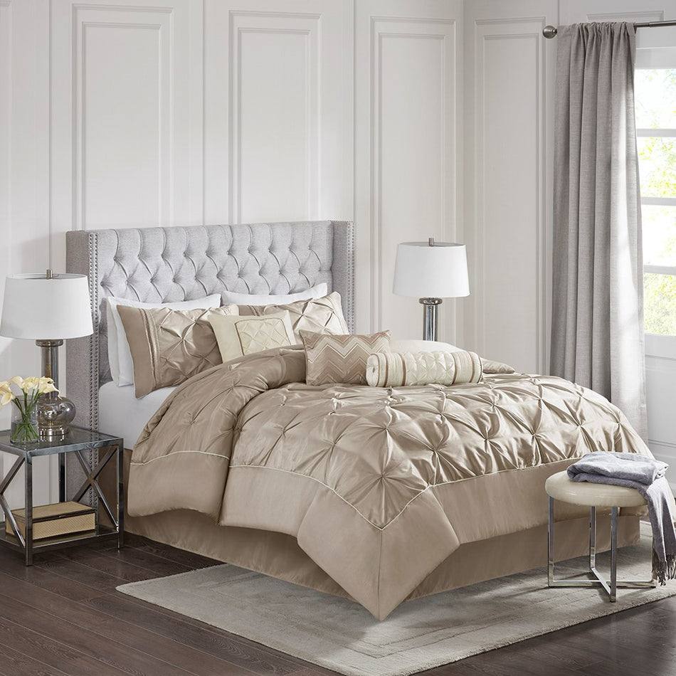 Madison Park Laurel 7 Piece Tufted Comforter Set - Taupe - Queen Size