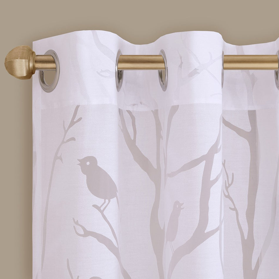 Averil Grommet Top Sheer Bird on Branches Burnout Window Curtain - White - 50x63"