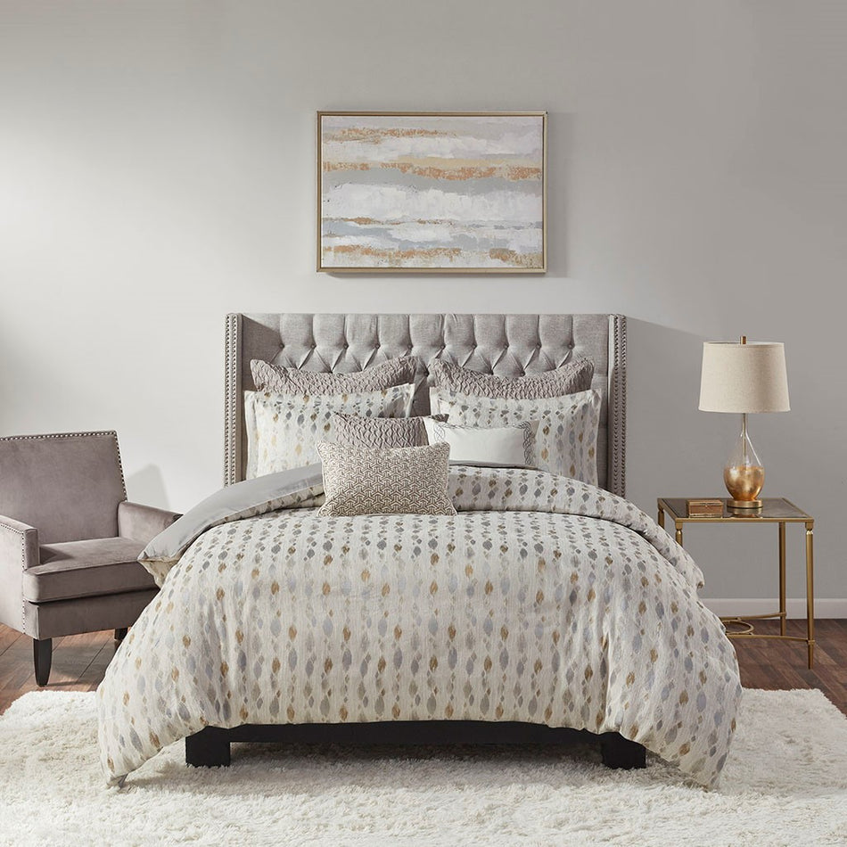 Sanctuary Comforter Queen 8 Piece Set - Taupe / Gold - Queen Size