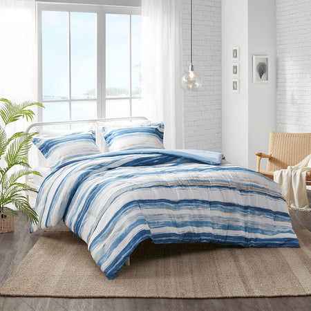 Madison Park Kate 3 Piece Comforter Set - Blue - King Size / Cal King Size