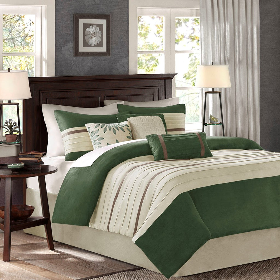 Madison Park Palmer 7 Piece Comforter Set - Green - King Size