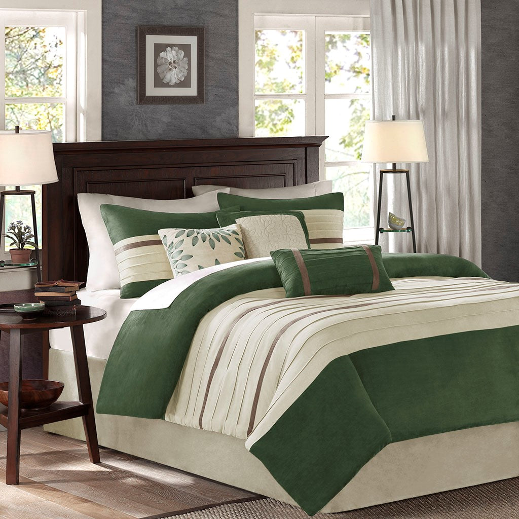 Madison Park Palmer 7 Piece Comforter Set - Green - Queen Size