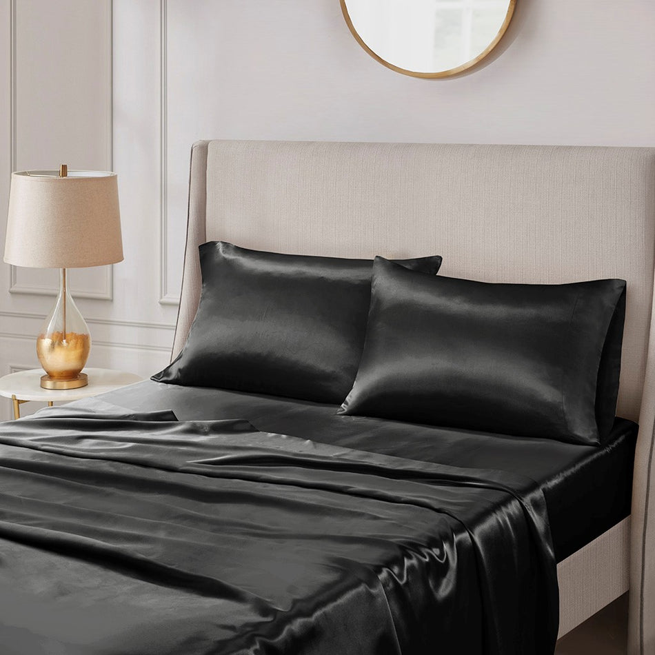 Satin Luxury 2 PC Pillowcases - Black - King Size