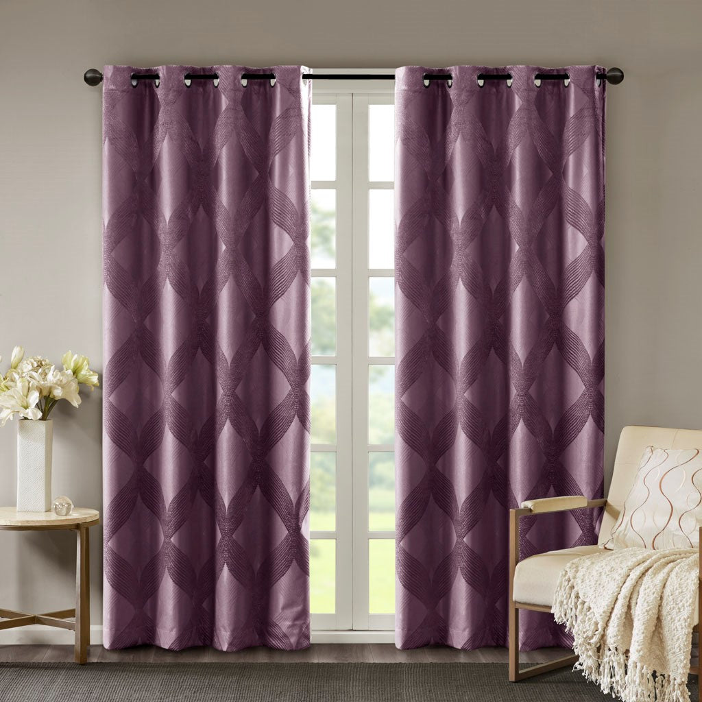 SunSmart Bentley Ogee Knitted Jacquard Total Blackout Panel - Plum - 50x95"