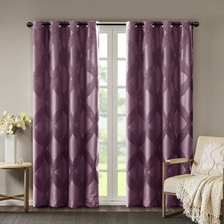 SunSmart Bentley Ogee Knitted Jacquard Total Blackout Panel - Plum - 50x95"