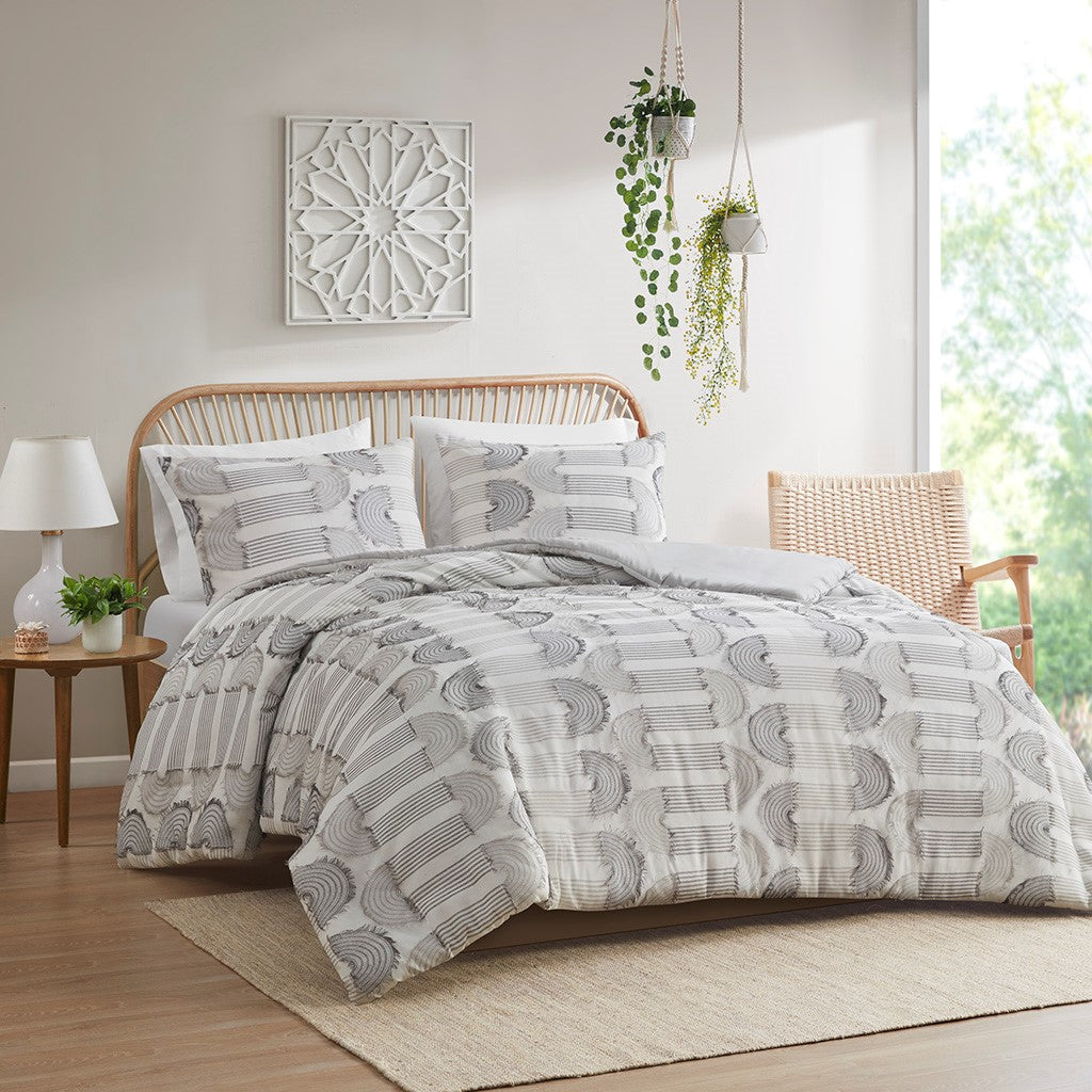 Intelligent Design Astoria Clip Jacquard Duvet Cover Set
 - Grey - Full/Queen - ID12-2165