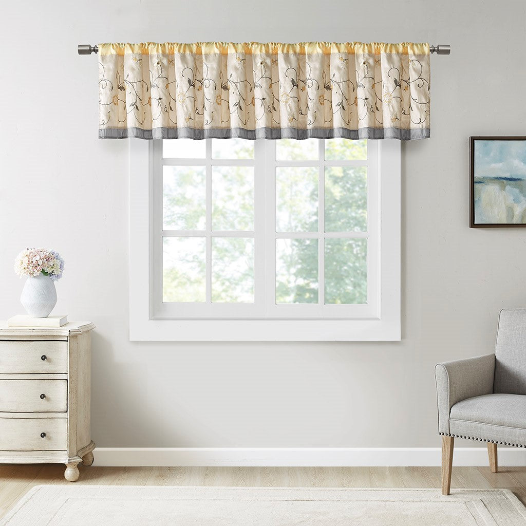 Madison Park Serene Embroidered Window Valance - Yellow - 50x18"