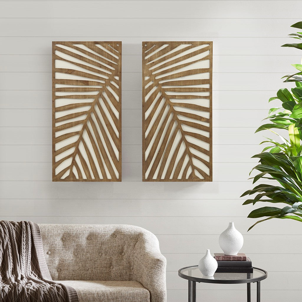 Madison Park Birch Palms Carved Wall Panel 2 Piece Set - Dark Brown 