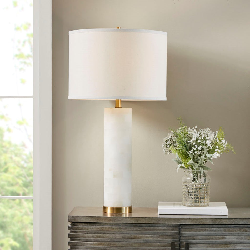 Prague Alabaster Table Lamp - White / Gold