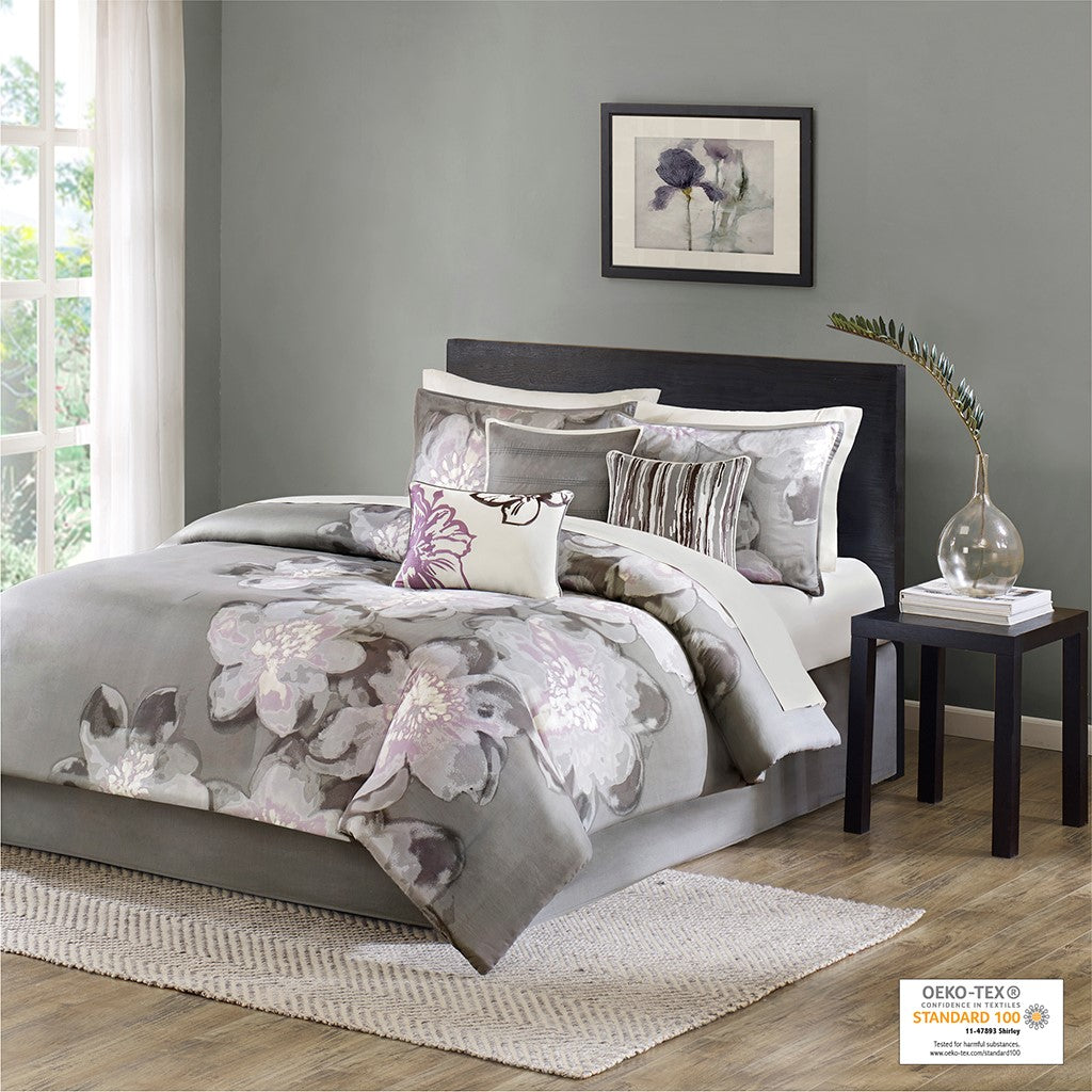 Madison Park Serena 7 Piece Comforter Set - Grey - King Size