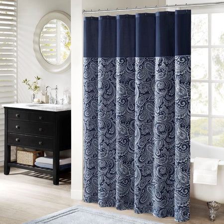 Madison Park Aubrey Jacquard Shower Curtain - Navy - 72x72"