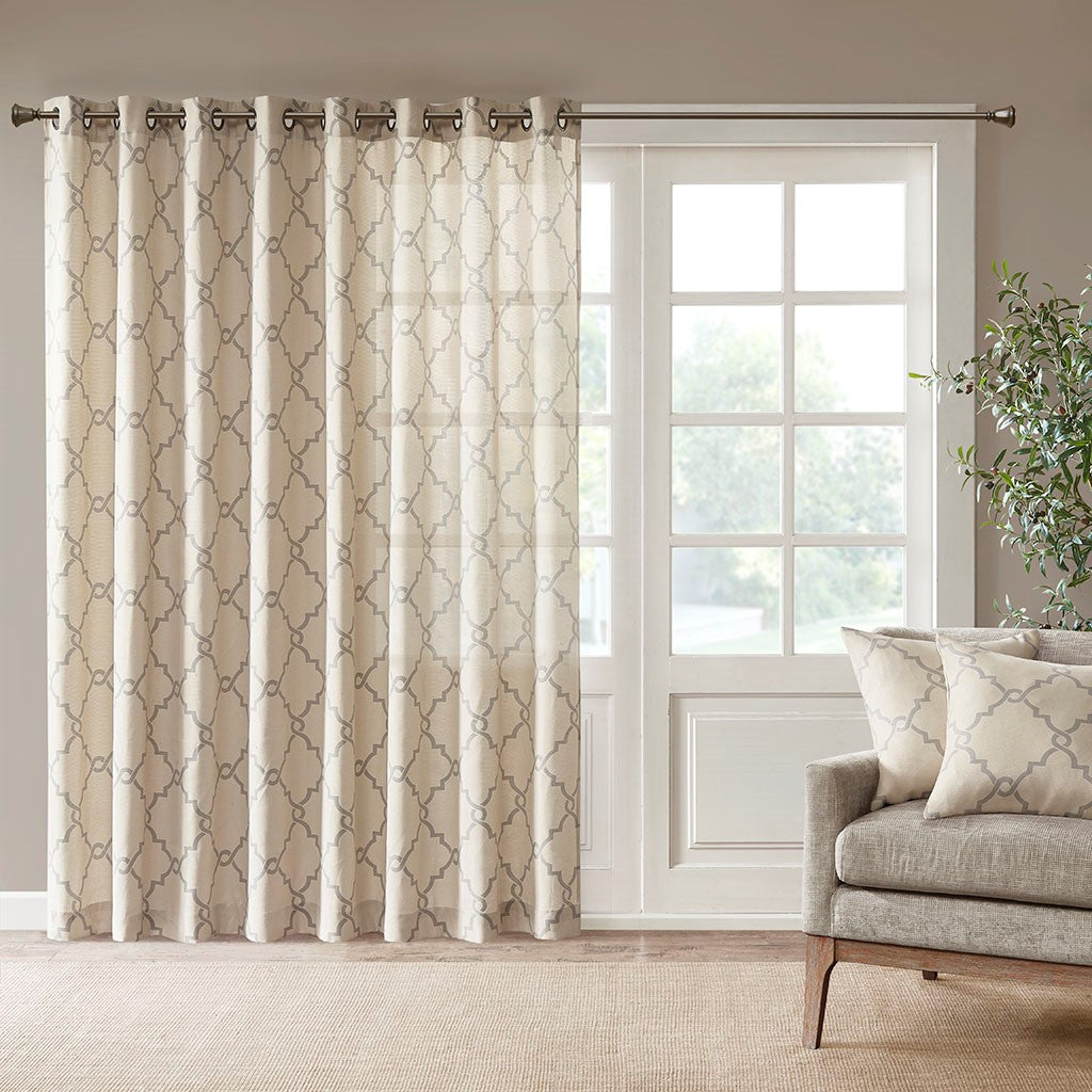 Madison Park Saratoga Fretwork Print Patio Window Curtain - Beige - 100x84"