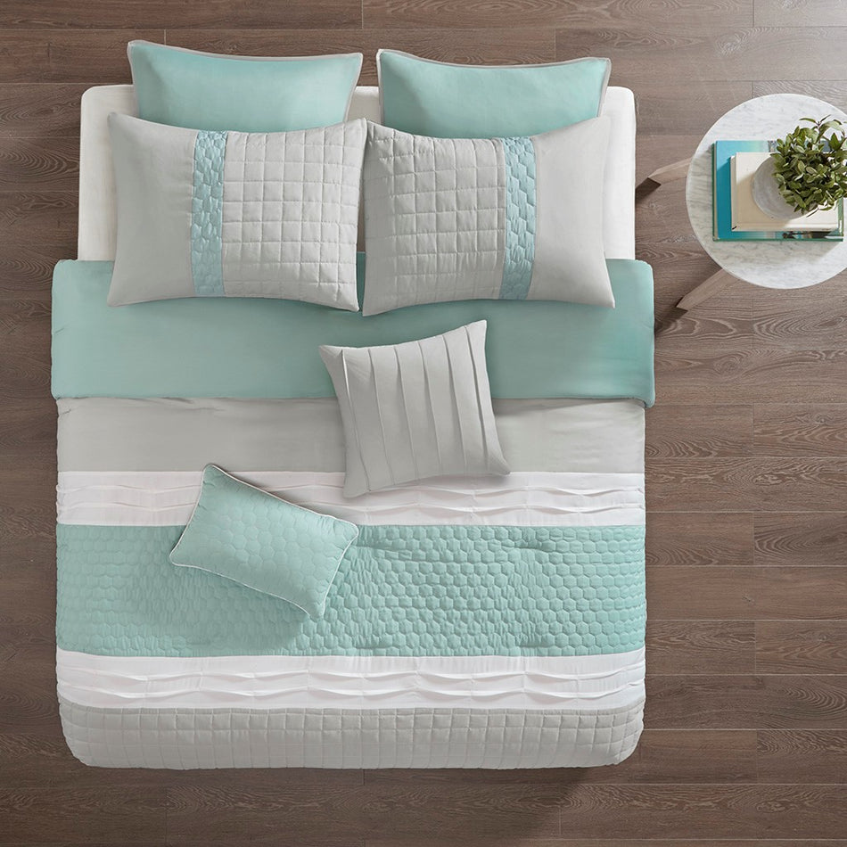 Tinsley 8 Piece Comforter Set - Seafoam / Grey - Cal King Size