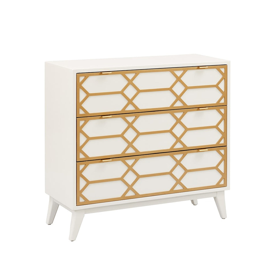 Maria Gold Lattice Accent Chest - White