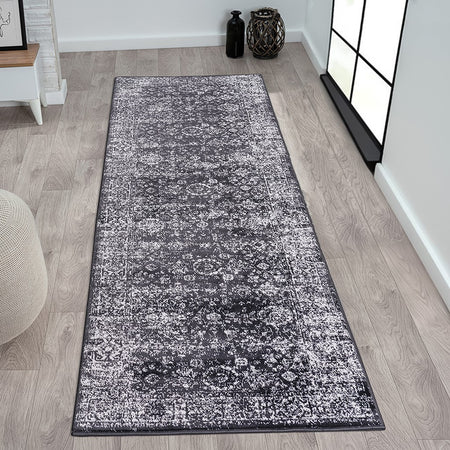 Madison Park Chadwick Distressed Vintage Persian Woven Area Rug - Black / Cream - 3x8' Runner