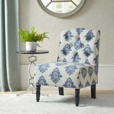 Madison Park Lola Tufted Armless Chair - Navy / Cream 