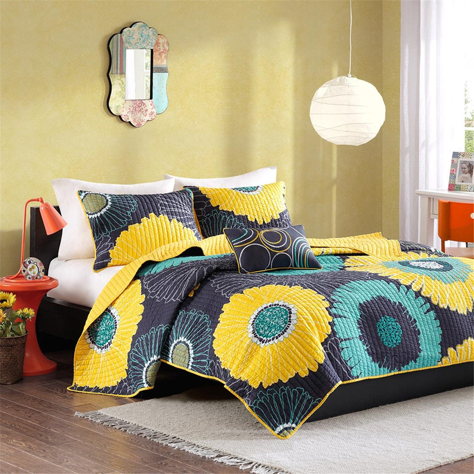 Mi Zone Alice Reversible Coverlet Set - Yellow - Twin Size / Twin XL Size