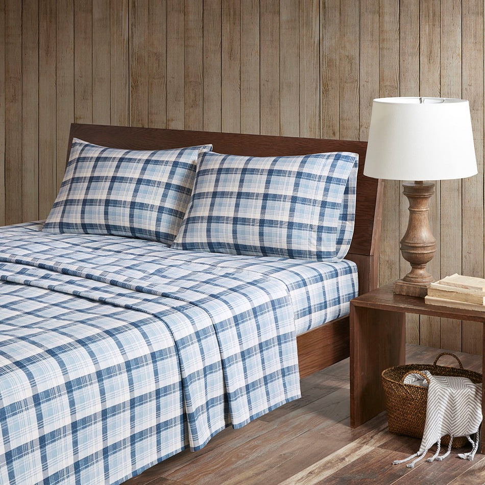 Woolrich Cotton Flannel Sheet Set - Blue Plaid - Queen Size