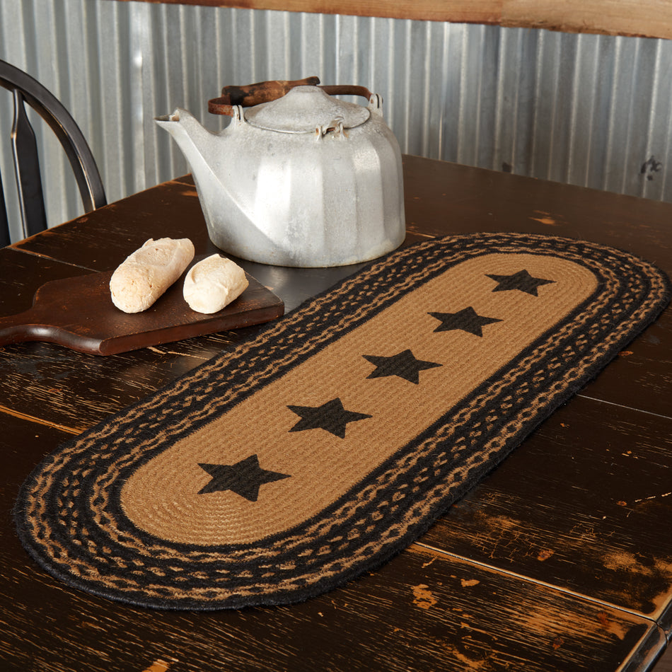 Farmhouse Jute Runner Stencil Stars 13x36