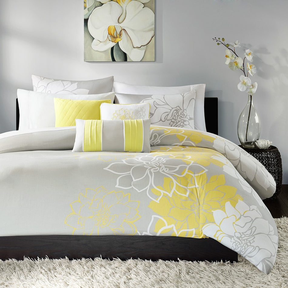 Lola 6 Piece Printed Duvet Cover Set - Yellow - King Size / Cal King Size