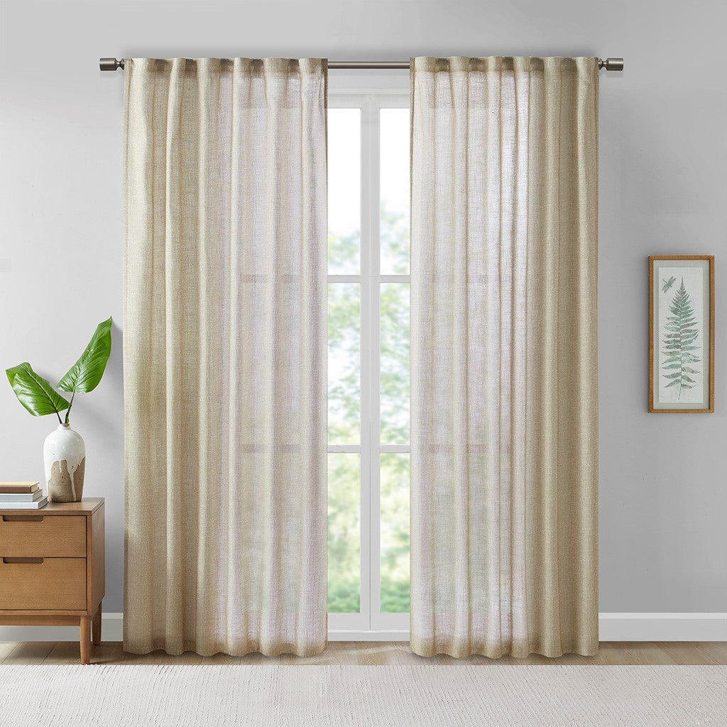 Madison Park Kane Texture Printed Woven Faux Linen Window Panel - Wheat - 84" Panel