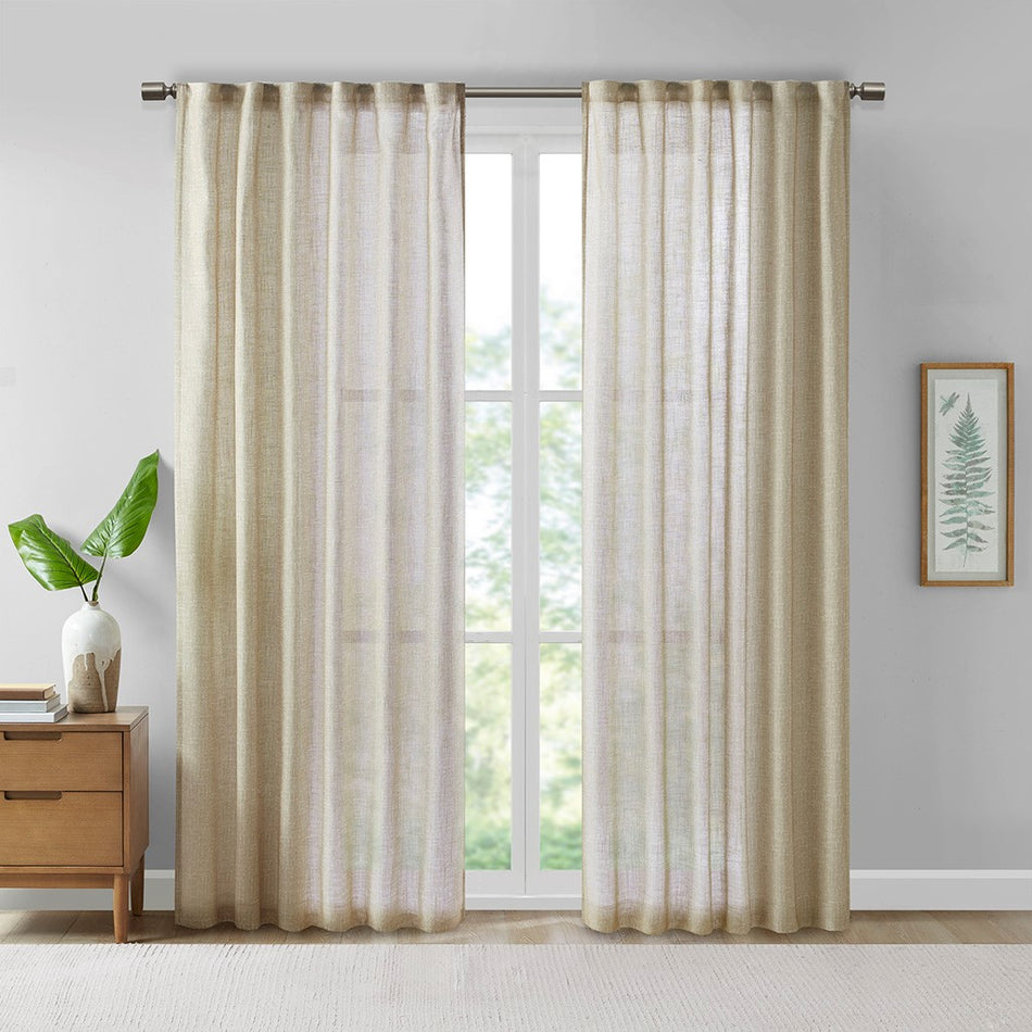 Madison Park Kane Texture Printed Woven Faux Linen Window Panel - Wheat - 84" Panel