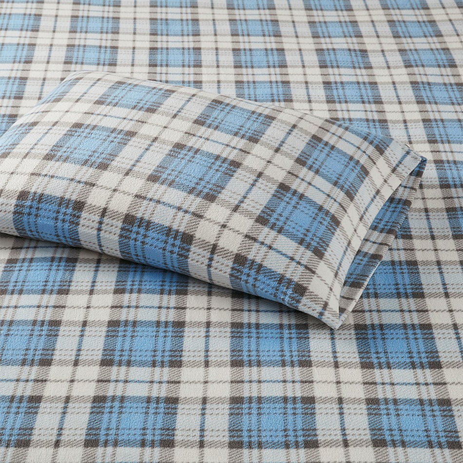 Micro Fleece Sheet Set - Blue Plaid - Queen Size