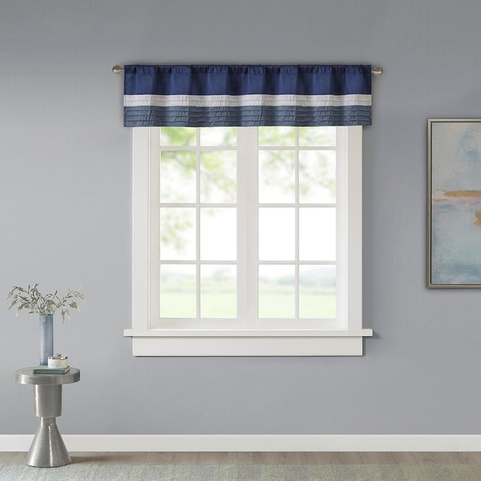 Madison Park Amherst Polyoni Pintuck Window Valance - Navy - 50x18"