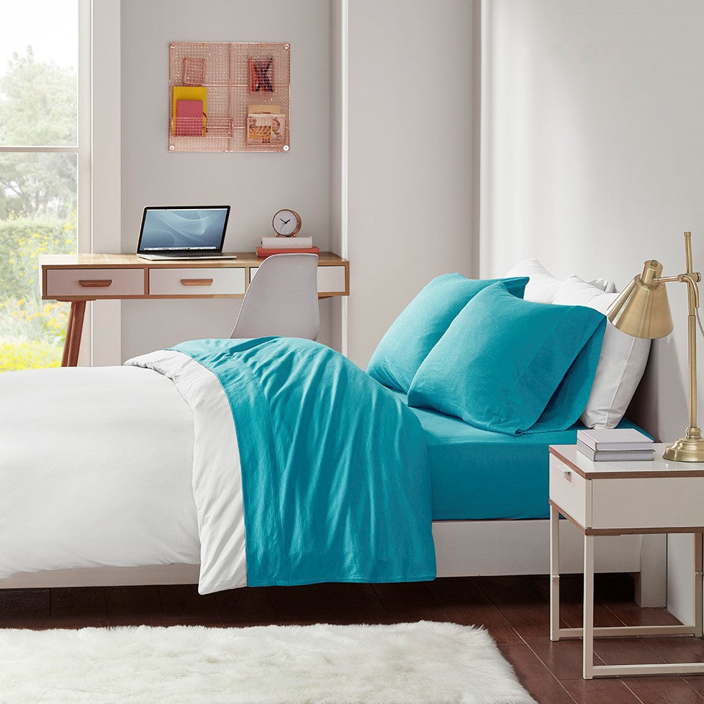 Intelligent Design Cotton Blend Jersey Knit All Season Sheet Set - Teal - King Size