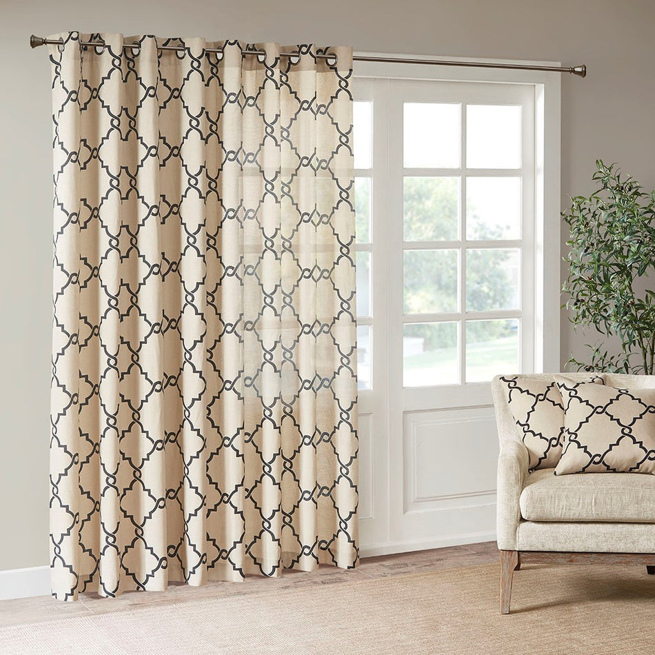 Saratoga Fretwork Print Patio Window Curtain - Khaki - 100x84"