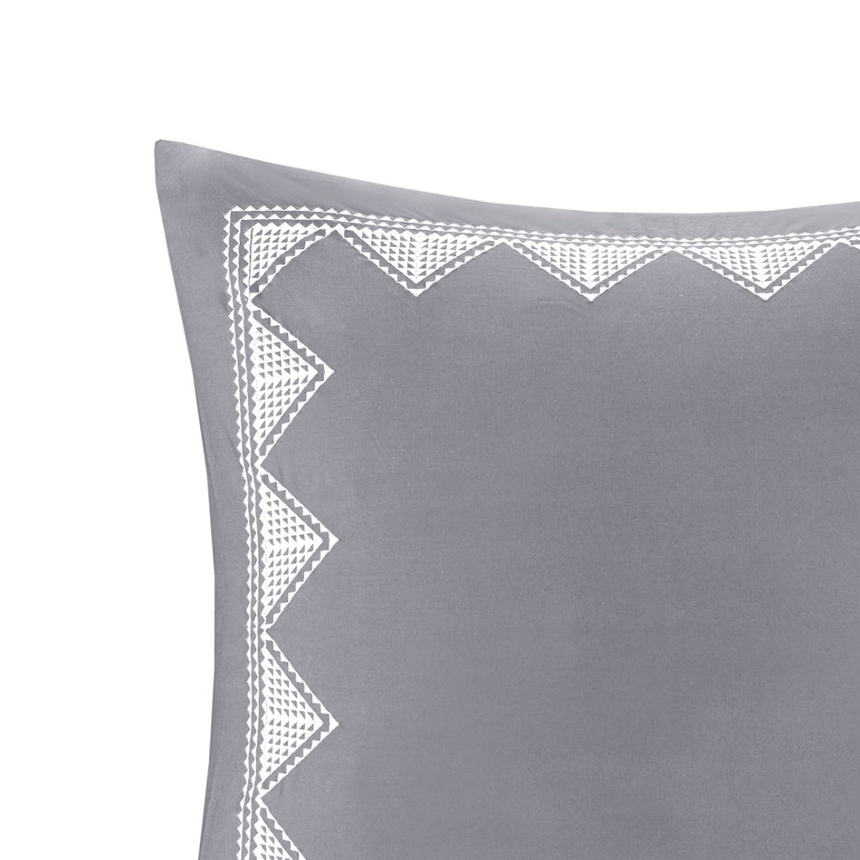 Isla Cotton Embroidered Euro Sham - Gray - Euro Sham - 26x26