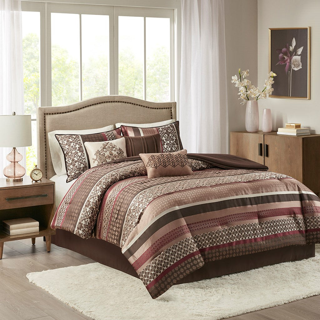 Madison Park Princeton 7 Piece Comforter Set - Red - Cal King Size