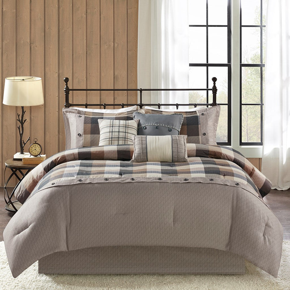 Ridge 7 Piece Herringbone Comforter Set - Neutral - King Size