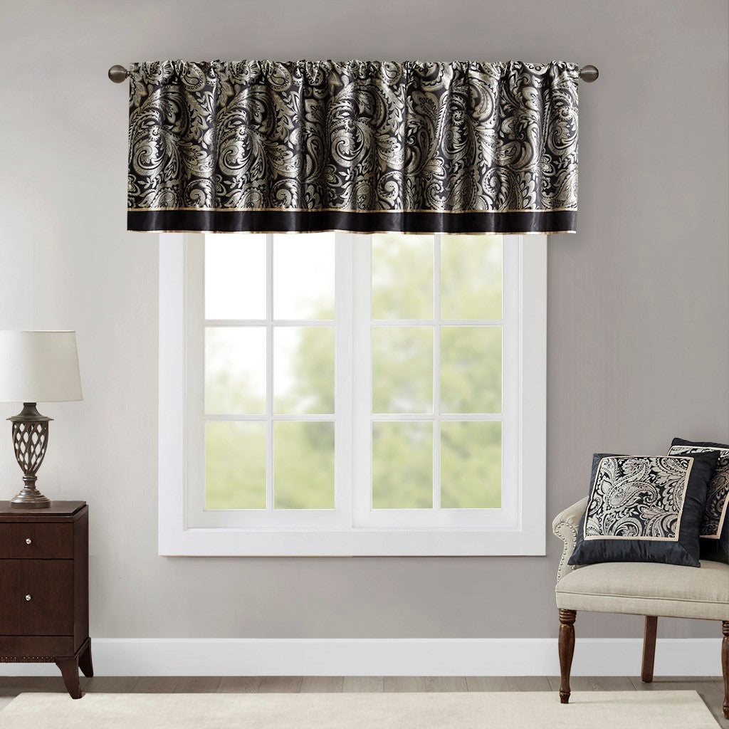 Madison Park Aubrey Jacquard Window Valance - Black - 50x18"