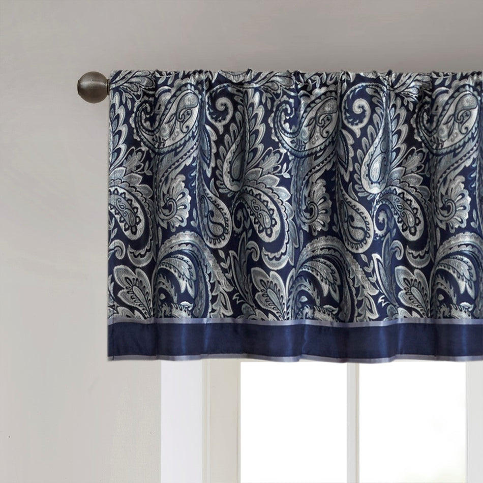 Aubrey Jacquard Window Valance - Navy - 50x18"