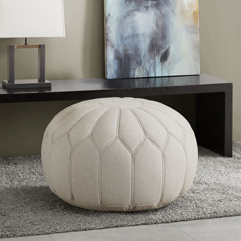 Madison Park Kelsey Round Pouf Ottoman - Tan 