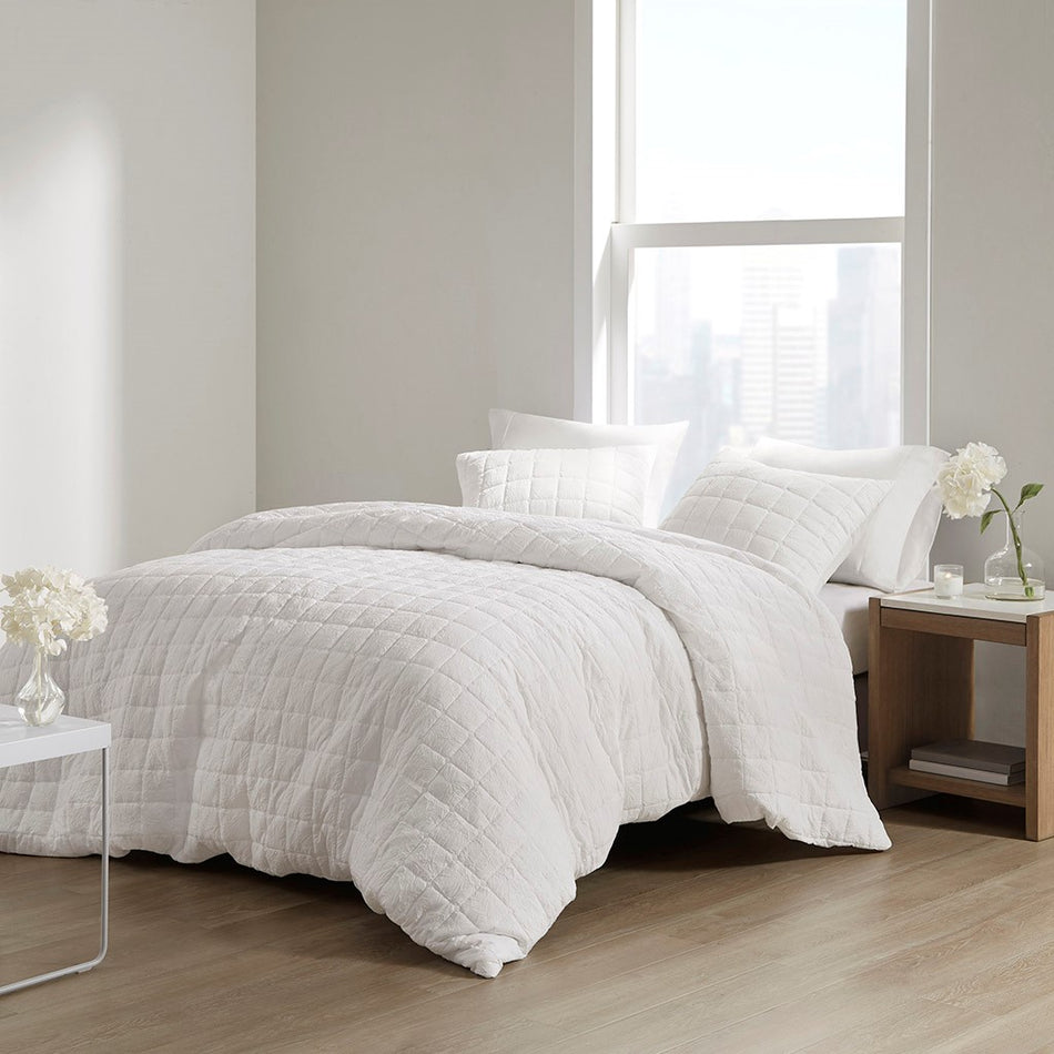 N Natori Cocoon 3 Piece Quilt Top Duvet Cover Mini Set - White - Full Size / Queen Size